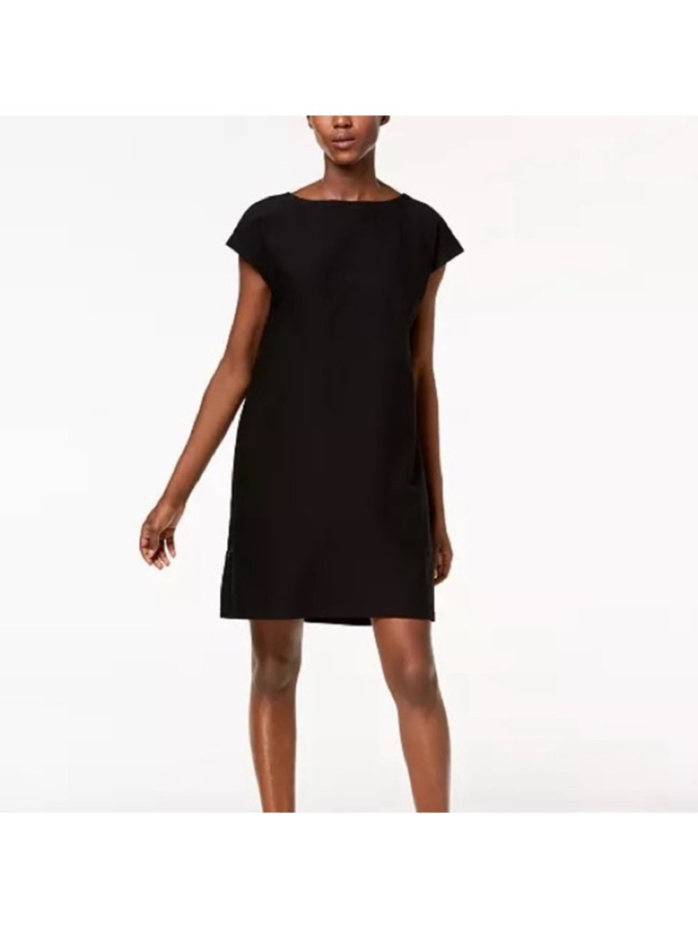 Eileen Fisher Brown Cap-Sleeve Mini Shift Dress